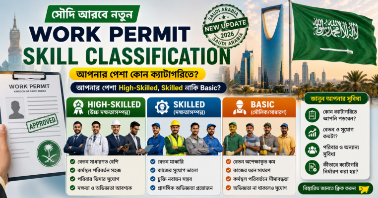 সৌদি আরবে নতুন Work Permit Skill Classification — আপনার পেশা High-Skilled, Skilled নাকি Basic?