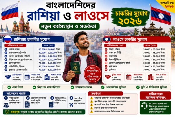 বাংলাদেশিদের রাশিয়া ও লাওসে চাকরির সুযোগ ২০২৬ | নতুন কর্মসংস্থান ও সতর্কতা
