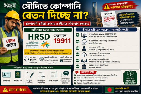 সৌদিতে কোম্পানি বেতন না দিলে কী করবেন? কোথায় অভিযোগ করবেন—সম্পূর্ণ গাইড ২০২৬