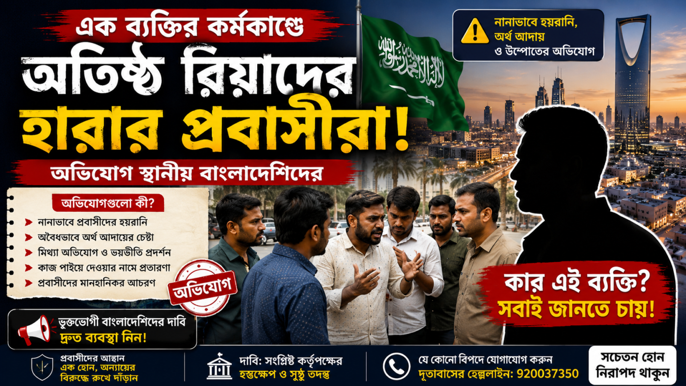 রিয়াদের হারা এলাকায় এক ব্যক্তির বিরুদ্ধে প্রবাসীদের অভিযোগ