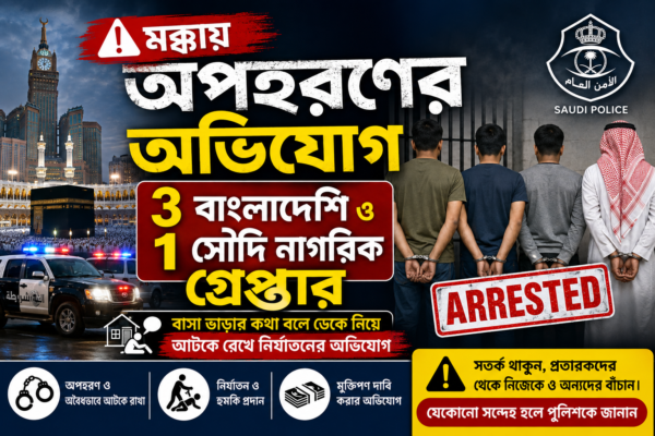 মক্কায় অপহরণের অভিযোগে ৩ বাংলাদেশি ও ১ সৌদি গ্রেপ্তার | বাসা ভাড়ার নামে ফাঁদ