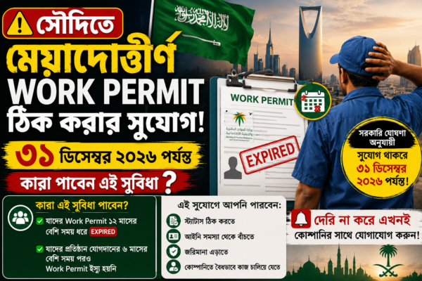 Saudi Work Permit Expired? ৩১ ডিসেম্বর ২০২৬ পর্যন্ত ঠিক করার সুযোগ—কারা পাবেন?