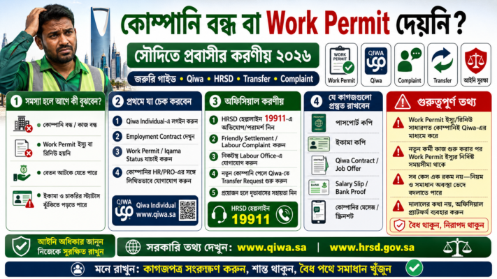 কোম্পানি বন্ধ বা Work Permit দেয়নি? সৌদিতে প্রবাসীর করণীয় ২০২৬