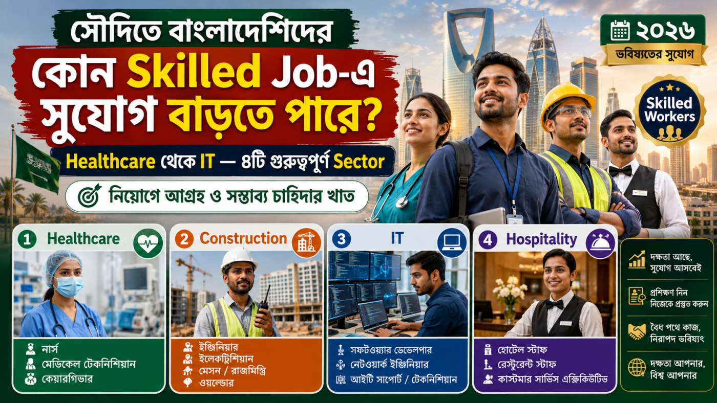 Saudi Jobs for Bangladeshi 2026: Healthcare থেকে IT—৪ Skilled Sector-এ সুযোগ বাড়তে পারে