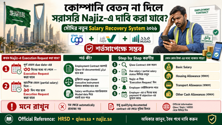 Saudi Salary Complaint 2026: ৩০ দিন বেতন না পেলে Najiz-এ দাবি করবেন যেভাবে