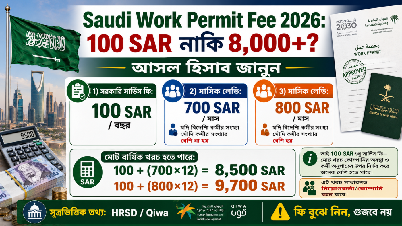Saudi Work Permit Fee 2026: 100 SAR নাকি 8,000+? আসল হিসাব জানুন