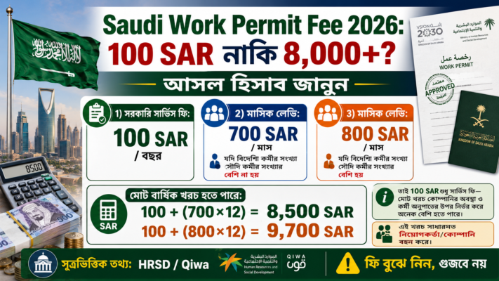 Saudi Work Permit Fee 2026: 100 SAR নাকি 8,000+? আসল হিসাব জানুন
