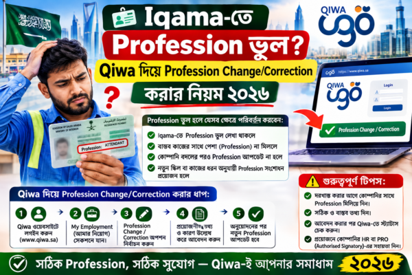 🪪 Iqama-তে Profession ভুল? Qiwa দিয়ে Profession Change/Correction করার নিয়ম ২০২৬