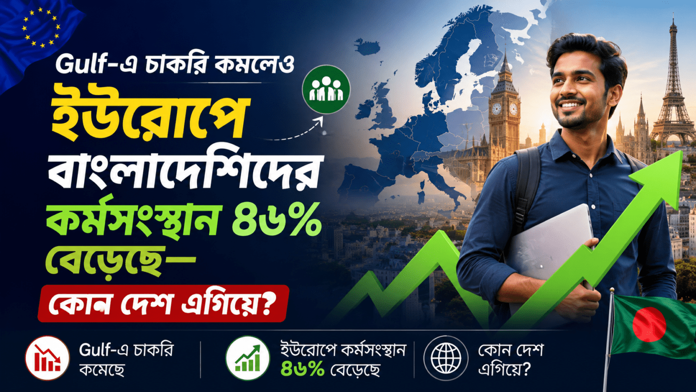 🇪🇺 Gulf-এ চাকরি কমলেও ইউরোপে বাংলাদেশিদের কর্মসংস্থান ৪৬% বেড়েছে—কোন দেশ এগিয়ে?
