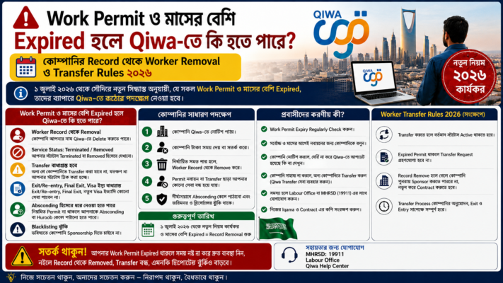 Work Permit ৩ মাস Expired? Qiwa Worker Removal ও Saudi Transfer Rules 2026